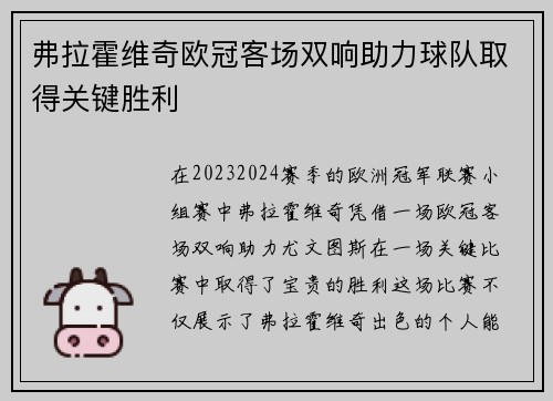 弗拉霍维奇欧冠客场双响助力球队取得关键胜利