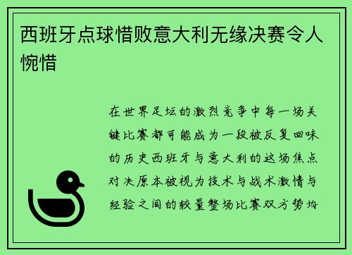 西班牙点球惜败意大利无缘决赛令人惋惜